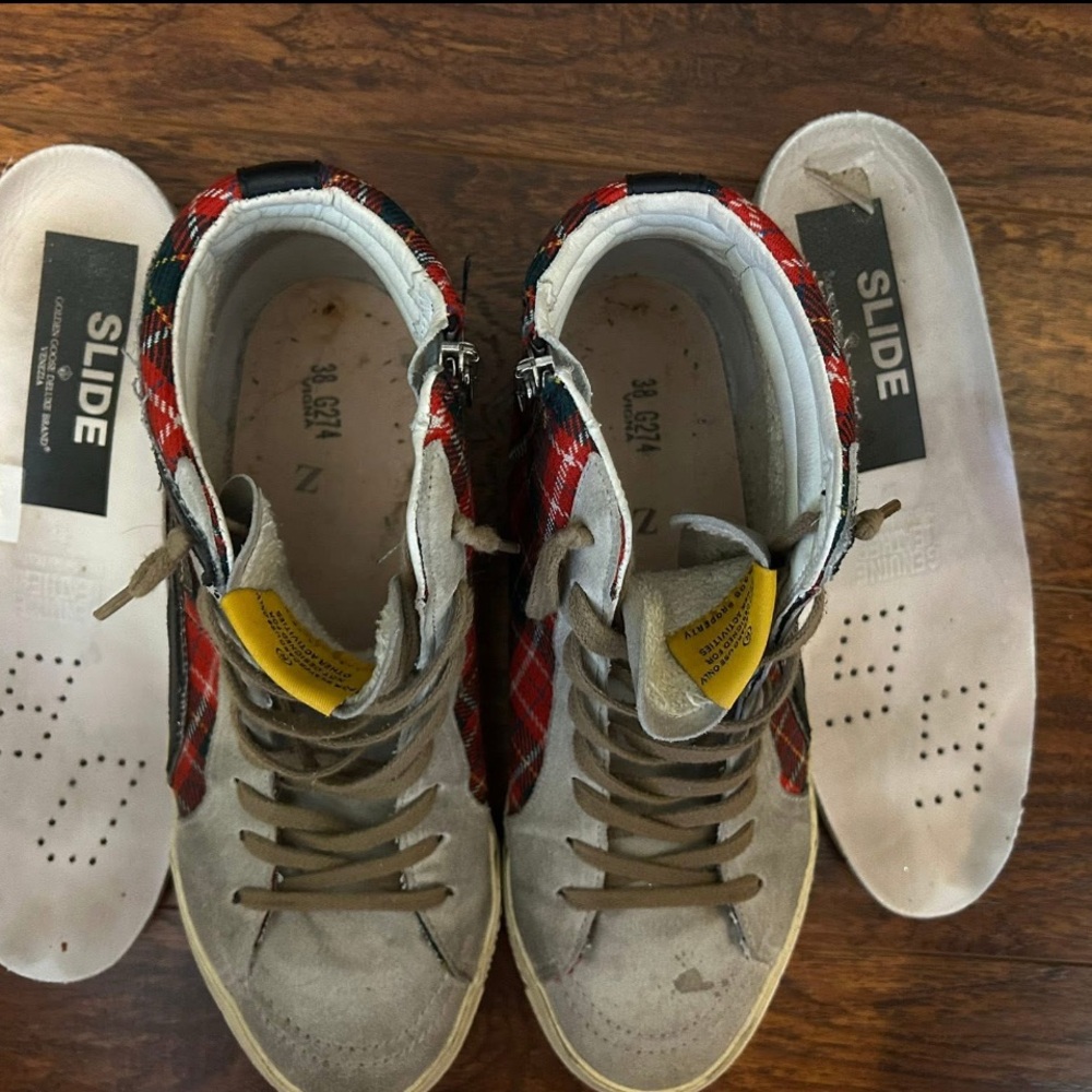 Red Plaid High-Top Sneakers